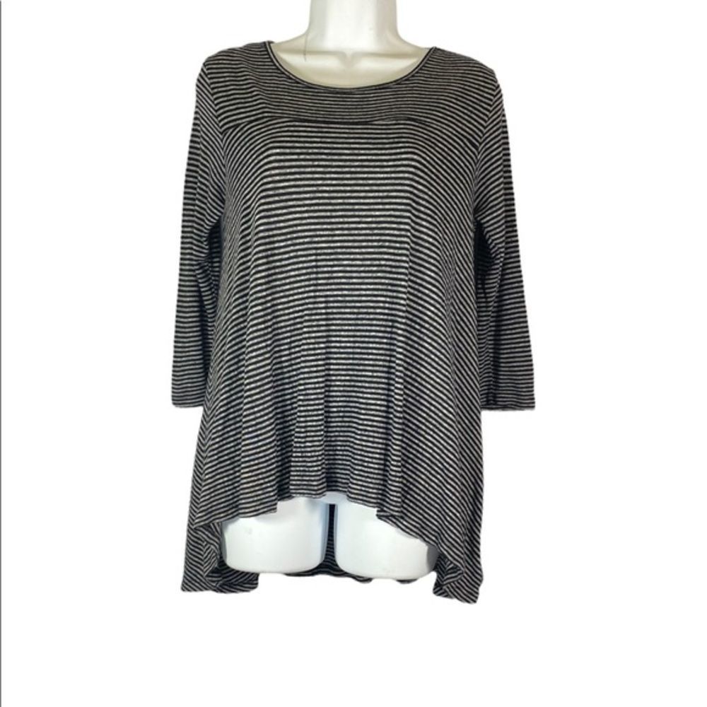 Anthropologie Postmark XS Top Black White Stripe Long Sleeve High Low‎ Stretchy
